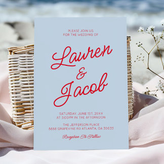 Modern Minimalist Coastal Blue Red Wedding Einladung