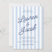 Modern Minimalist Coastal Blue Stripes Wedding Einladung (Vorderseite)