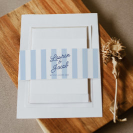 Modern Minimalist Coastal Blue Stripes Wedding Einladungsbanderole