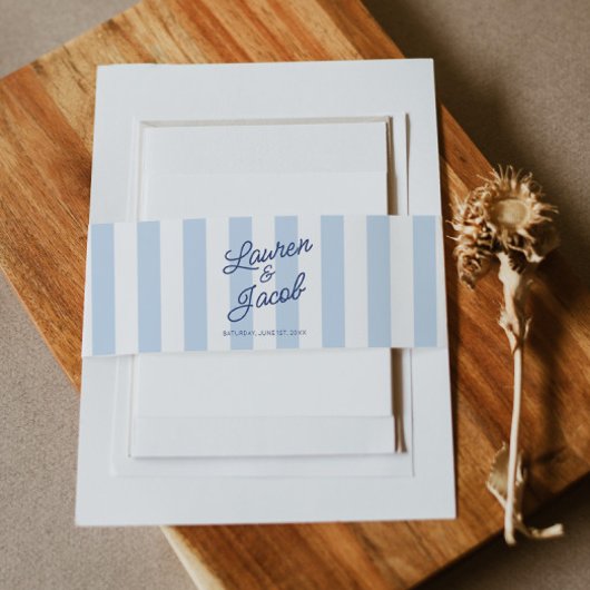 Modern Minimalist Coastal Blue Stripes Wedding Einladungsbanderole