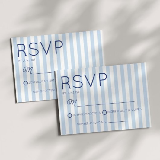 Modern Minimalist Coastal Blue StripesWedding RSVP Karte