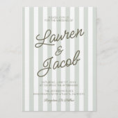 Modern Minimalist Coastal Green Stripes Wedding Einladung (Vorderseite)