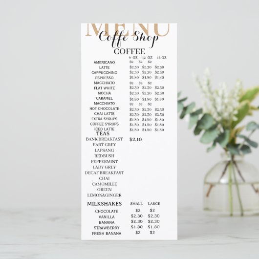 Modern minimalist Coffee Shop Menu Template Menükarte (Stehend Vorderseite)