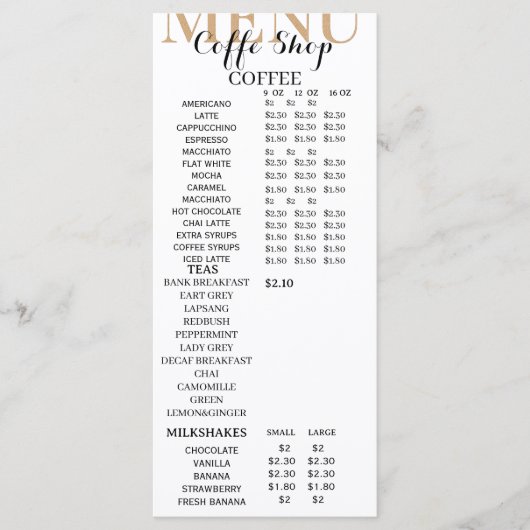 Modern minimalist Coffee Shop Menu Template Menükarte (Vorderseite)