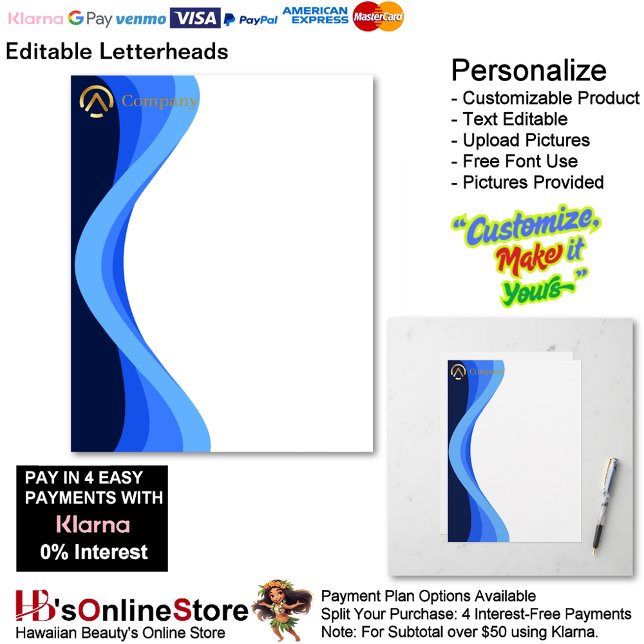 Modern Minimalist Company Blue White Business Briefbogen (Modern Minimalist Company Blue White Business Letterhead.)