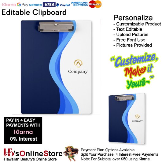 Modern Minimalist Company Blue White Business Klemmbrett