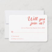 Modern Minimalist Coral Pink Wedding RSVP Cards (Vorderseite)