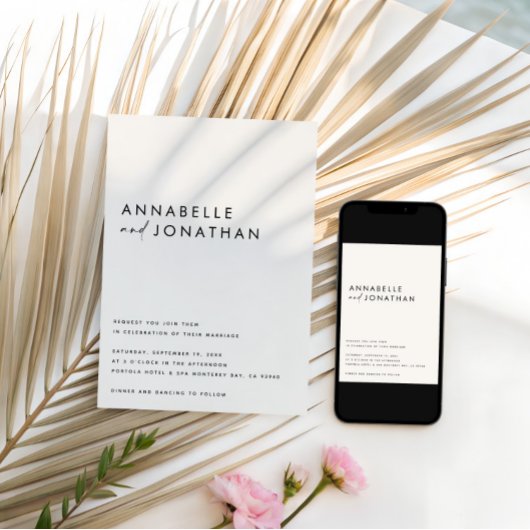 Modern Minimalist Cream & Black Script Wedding Einladung