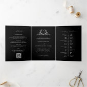 Modern Minimalist Crest monogram Wedding Invite Dreifach-gefaltete Programmkarte (Innenseite)