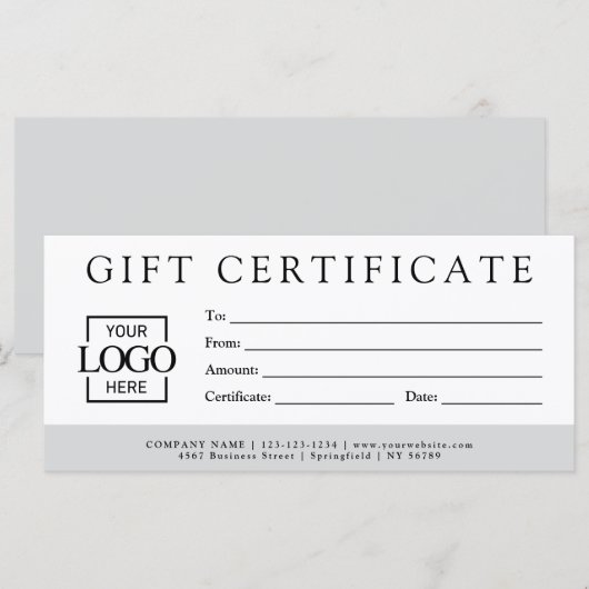 Modern Minimalist Custom Business Gift Certificate (Vorne/Hinten)