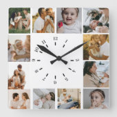 Modern Minimalist  Custom Photo Collage Family Quadratische Wanduhr (Vorderseite)