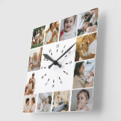 Modern Minimalist  Custom Photo Collage Family Quadratische Wanduhr (Winkel)