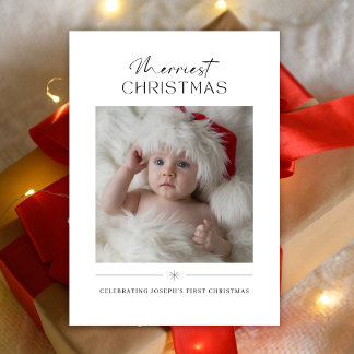 Modern Minimalist Cute Babys First Christmas Photo Feiertagskarte