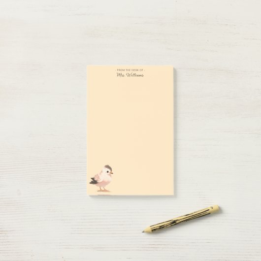 Modern Minimalist Cute Bird Monogram Script gelb Post-it Klebezettel (Auf Schreibtisch)