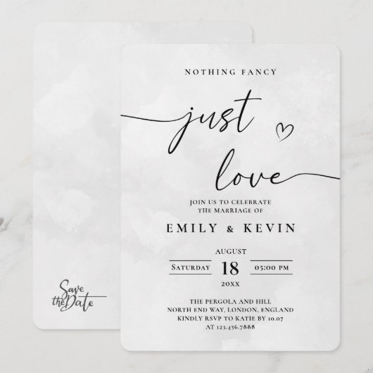 Modern Minimalist Cute Script Black White Wedding  Einladung (Vorne/Hinten)