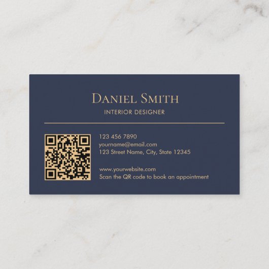 Modern Minimalist Dark Blue Initials QR Code Visitenkarte (Rückseite)