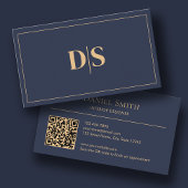 Modern Minimalist Dark Blue Initials QR Code Visitenkarte