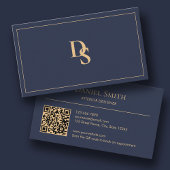 Modern Minimalist Dark Blue Initials QR Code Visitenkarte