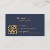Modern Minimalist Dark Blue Initials QR Code Visitenkarte (Rückseite)