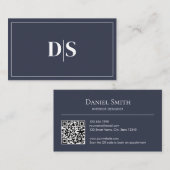 Modern Minimalist Dark Gray White Initials QR Code Visitenkarte (Vorne/Hinten)
