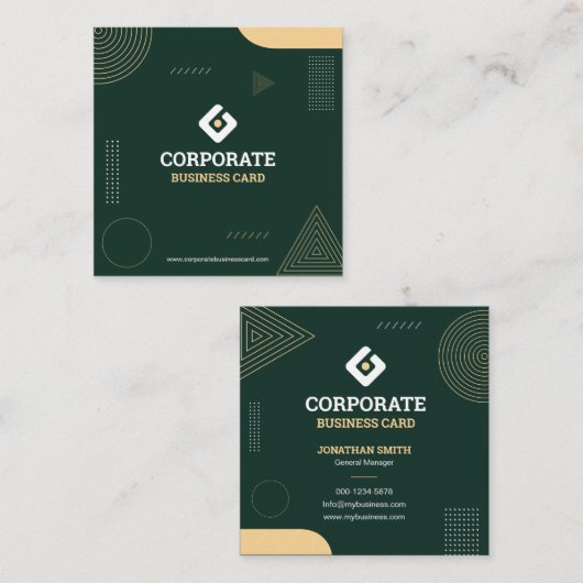 Modern Minimalist Dark Green & Gold Corporate Quadratische Visitenkarte (Vorne/Hinten)