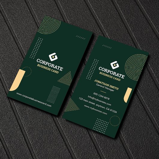 Modern Minimalist Dark Green & Gold Corporate Visitenkarte