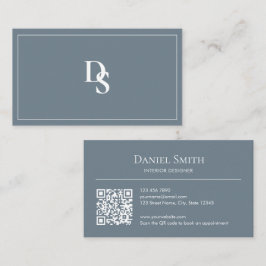 Modern Minimalist Dusty Blue Initials QR Code Visitenkarte