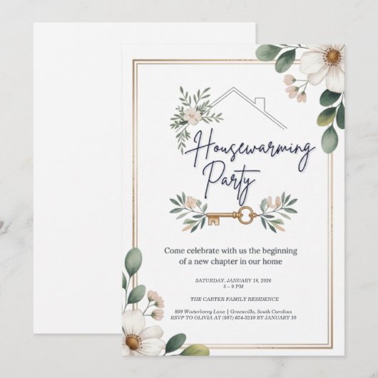 Modern Minimalist Editable Housewarming Invitation Einladung (Vorne/Hinten)