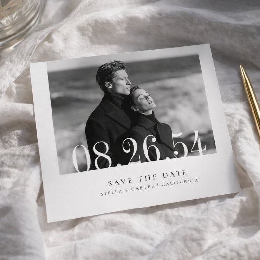 Modern Minimalist Editorial Black and White Photo Save The Date