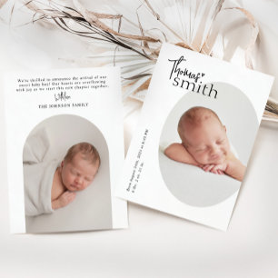 Modern minimalist einfache ovale Foto-Baby-Geburt Ankündigung
