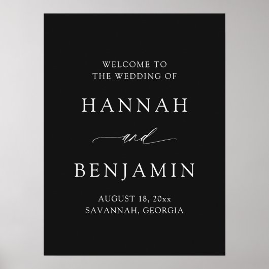 Modern Minimalist Elegant Black Wedding Welcome Poster (Vorne)