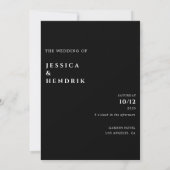 Modern Minimalist Elegant Black White Wedding Einladung (Rückseite)