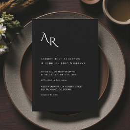 Modern Minimalist Elegant Black White Wedding Einladung