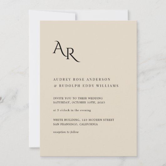 Modern Minimalist Elegant Cream Black Wedding Einladung (Vorderseite)