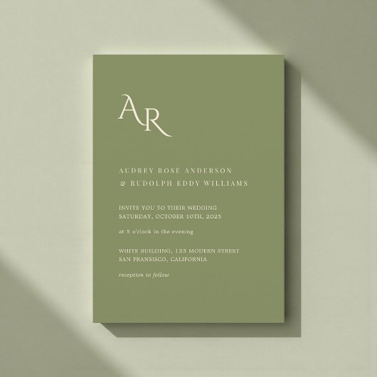 Modern Minimalist Elegant Green Cream Wedding Einladung