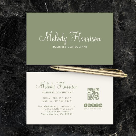 Modern Minimalist Elegant Sage Green QR Code Visitenkarte