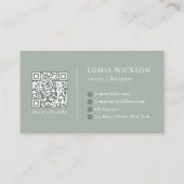 Modern Minimalist Elegant Sage Green QR Code Visitenkarte (Rückseite)