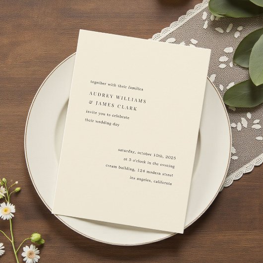 Modern Minimalist Elegant Simple Cream Wedding Einladung