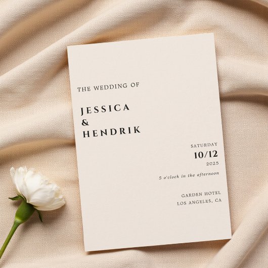 Modern Minimalist Elegant Simple Cream Wedding Einladung