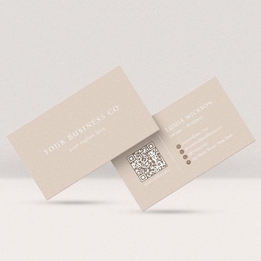 Modern Minimalist Elegant Taupe QR Code Visitenkarte