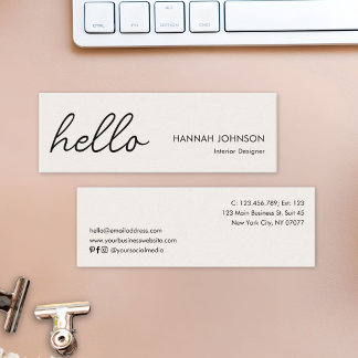 Modern minimalist elegantes Hallo Beige angepasst Mini Visitenkarte