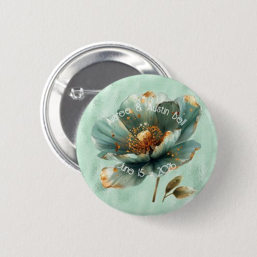 Modern Minimalist Emerald and Gold Wedding Button (Vorne & Hinten)
