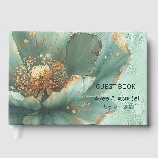 Modern Minimalist Emerald and Gold Wedding  Gästebuch (Vorderseite)