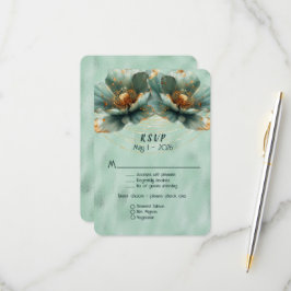 Modern Minimalist Emerald and Gold Wedding RSVP Karte