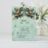 Modern Minimalist Emerald and Gold Wedding RSVP Karte (Stehend Vorderseite)