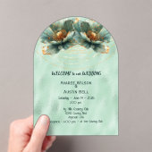Modern Minimalist Emerald and White Wedding Acryleinladungen (Insitu (Handheld))