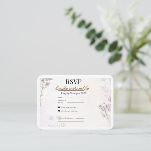 Modern Minimalist Floral RSVP Card | Lavender Rose Begleitkarte (Stehend Vorderseite)