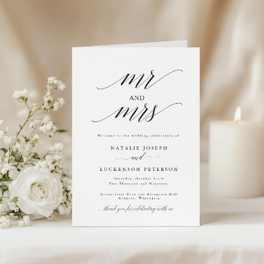 Modern Minimalist Folded Wedding Program Programm