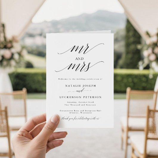Modern Minimalist Folded Wedding Program Programm