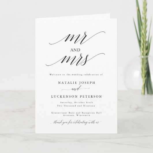 Modern Minimalist Folded Wedding Program Programm (Vorderseite)